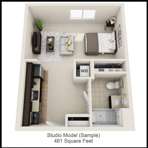 Floor plan for studio, 1 bath, 472 sqft